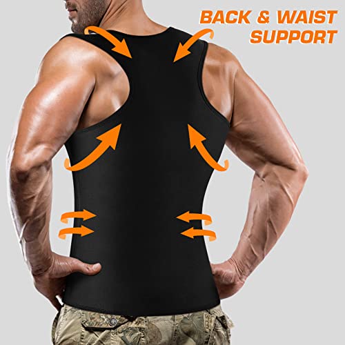 Cimkiz Mens Sweat Sauna Vest for Waist Trainer Zipper Neoprene Tank Top, Adjustable Sauna Workout Zipper Suit (Black, Large)