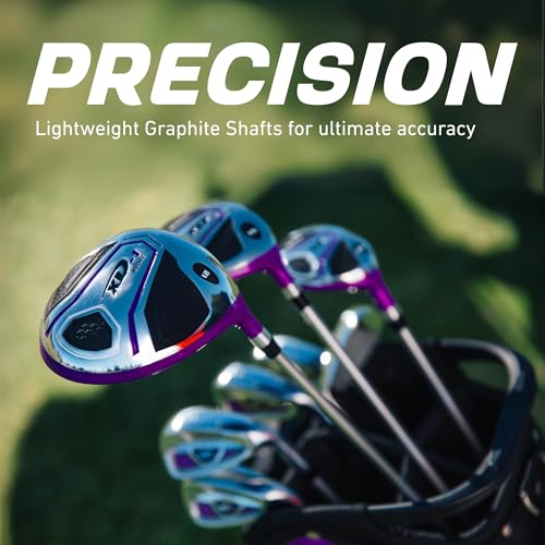 Aspire XD1 Women's Golf Club Set – Ultra-Light Graphite Shafts, Driver, Fairway, Hybrid, 6-PW Irons, Putter, Stand Bag & Headcovers – Right-Handed, Available in Regular, Petite & Tall Sizes – Purple