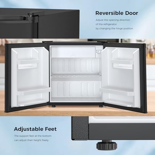 Antarctic Star Compact Refrigerator Mini Fridge with Freezer, Single Reversible Door, Dorm Fridge, Wire Shelf, Defrost Button, for Bedroom, Office, kitchen, 1.7 Cu. Ft, Black
