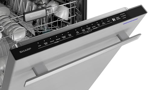 SHARP SDW6757ES Slide-In Dishwasher, Stainless Steel Finish, 24" Wide, Soil Sensors, Premium White LED Interior Lighting, Smooth Glide Rails, Heated Dry Option, Responsive Wash Cycles, Power Wash Zone