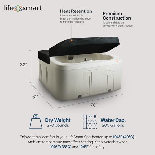 LifeSmart 4-Person Plug & Play Square Hot Tub with Thermal Cover, Sand - Home Outdoor Backyard Spa with 13 Jets and Underwater LED Light
