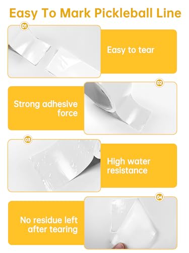 SONICTOP Pickleball Court Tape, 2" x 263 ft Lengthened Pickleball Court Marking Kit Makes Full Size Outdoor Court Tape for Temporary Court Lines No Residue Easy Installation(White)
