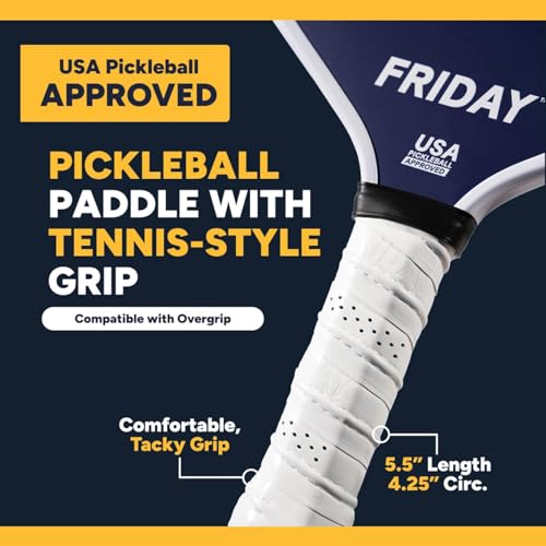 Lightweight Friday Pickleball Paddle, 14mm Thickness, USA Pickleball Approved, Durable Carbon Fiber, Thermoformed Unibody Design, Honeycomb Core (Blackout)