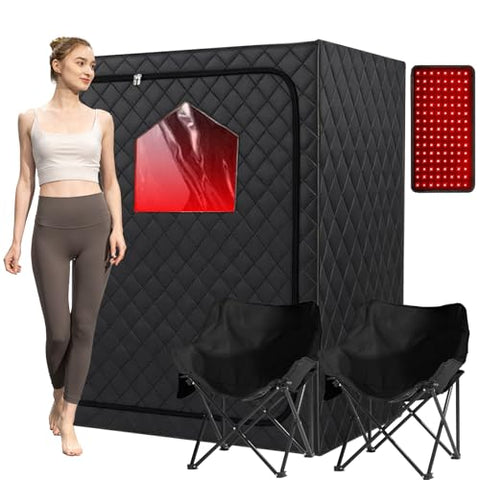iDOTODO 2 Person Infrared Sauna Box, Portable Infrared Sauna for Home, Personal Infrared Saunas with Red Light Threapy, Remote Control, Upgraded Comfortable Chair
