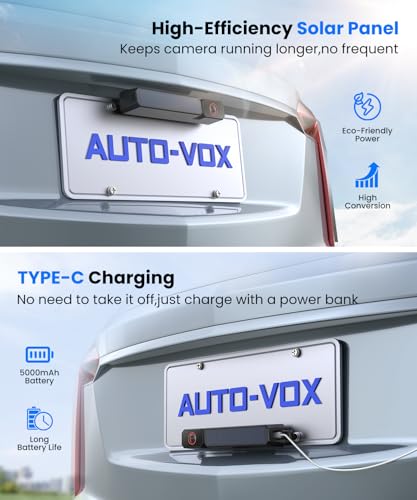 AUTO-VOX Solar Wireless Backup Camera with 5" 1080P Monitor: 5000mAh Battery 2 Mins DIY Installation & 2 Split Screen Back Up Camera, IP69K Waterproof Reverse Camera for Car, Van, SUV, Truck, Trailer