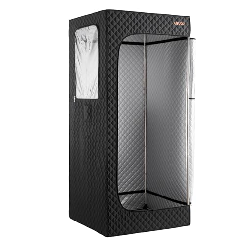 VEVOR Upgraded Portable Steam Sauna for Home, 1 Person Full Body Home Spa Tent with Steamer & 1 Foldable Chairs & Remote & Essential Oil Box,Heavy-Duty Stainless Steel Frame Sauna Box, (Black)