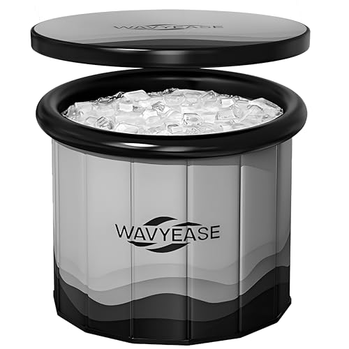 WAVYEASE® Upgraded Portable Cold Plunge Tub for Athletes & Adults | 100 GAL Foldable Ice Bath with Insulative Cover | Instant Setup for Indoor & Outdoor Recovery (Gray)