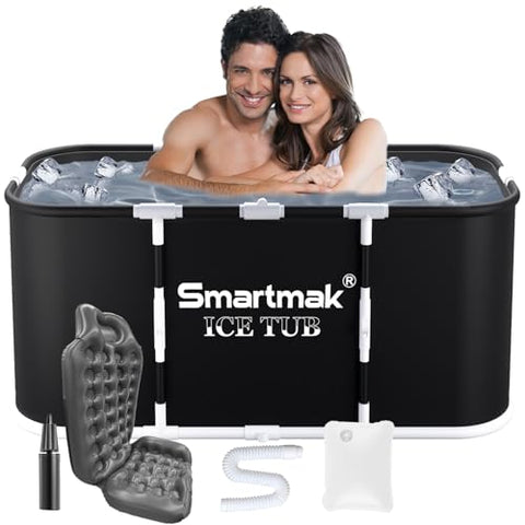 Smartmak Ice Bath Tub with Cover, Portable XL Large Cold Plunge Tub for Athletes, Cold Water Pod Tub Therapy and Recovery, Cold Immersion Training Baths at Home Outdoor Plunge Pool, Black