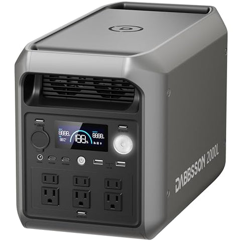 DABBSSON 2048Wh Portable Power Station, Safe Semi-Solid LiFePO4, 3300W Power Boost, 2200W AC Output ×6, 41lb,Compact & Lightweight, 1.3X Runtime, 2000L Solar Generator for Camping/Home/RV