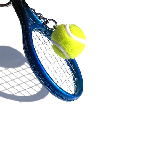 JINZHOUFZ Color Mini Tennis Racket with Ball Keychain Key Ring (blue)