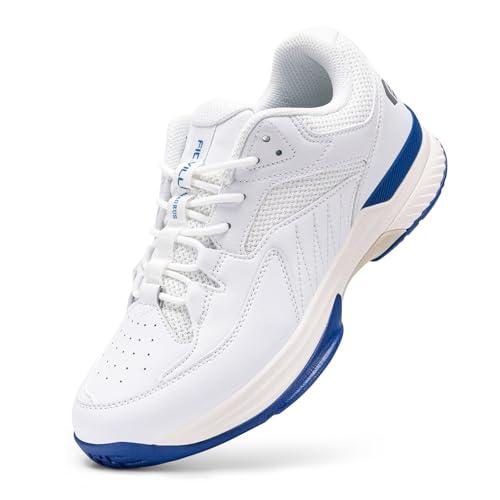 FitVille Men‘s Wide Pickleball Shoes All Court Tennis Shoes with Arch Support for Plantar Fasciitis (White, 10.5 Wide)