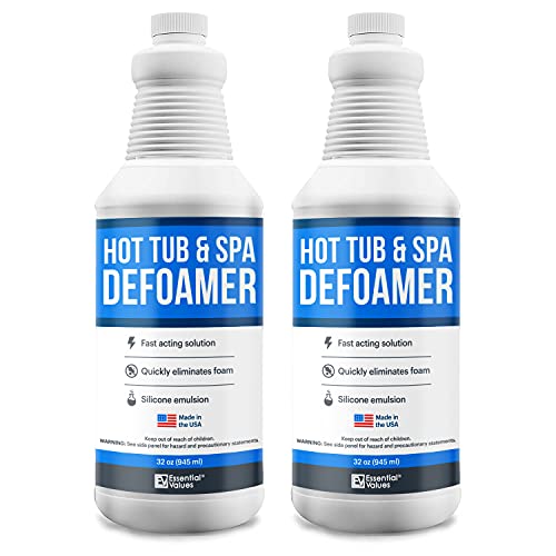 Essential Values Hot Tub Foam Eliminator - 2 Pack Pool & Spa Defoamer (32oz/ Bottles) - Eliminate Foam Without Harsh Hot Tub Chemicals - Safe Silicone AntiFoam