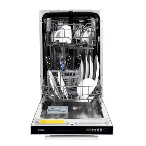 Avanti 18-Inch Dishwasher Machine with Top Control LED Display, Fits 8 Place Settings with 3 Wash Options, 6 Automatic Cycles Includes Rinse Aid Dispenser with Low Noise Rating, 53db, Stainless Steel