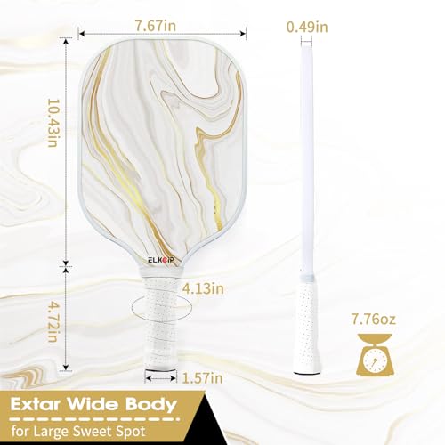 Composite Pickleball Paddle with Cover for Women, Graphite Carbon Fiber Polypropylene Honeycomb Core Pickleball Racquet Gift for Mother Wife Grandmother Girlfriend, White Marble