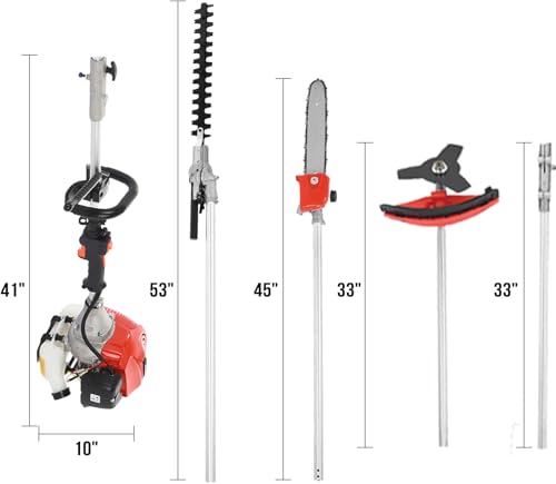 Gas Weed Eater, 52cc 2 Stroke Weed Wacker 6 in 1 Lawn Mover Include String Trimmer Brush Cutter Pole Saw Hedge Trimmer for Yard Garden Care 9500rpm 3000r/min Engine Speed 120cc Oil Tank Orange