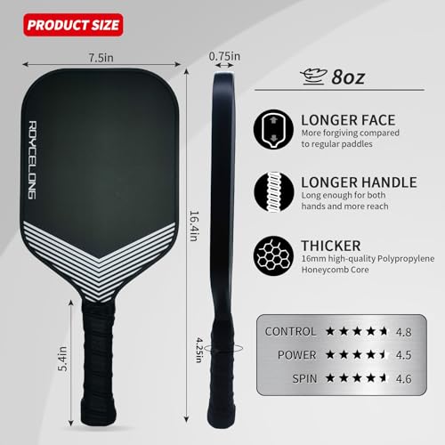 Pickleball Paddles Pickleball Rackets T700 Carbon Fiber Frosted Textured Surface 16mm Core for Beginners to Advanced Players Portable Bag USAPA Compliant Pickle Ball Paddle (Black, 1 Pack)