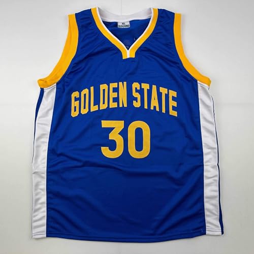 Facsimile Autographed Stephen Steph Curry Golden State Blue Reprint Laser Auto Basketball Jersey Size Men's XL