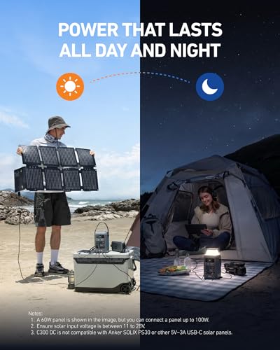 Anker SOLIX C300 DC Power Bank Station, Outdoor 288Wh Portable Power Station, LiFePO4 Battery, 300W Solar Generator, for Camping, Traveling, and Emergencies (No Wall Charger Included)