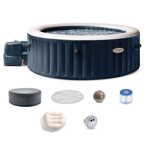 INTEX 28429EP PureSpa Plus Bubble Massage Spa Set: Includes – 2 Contoured Headrest – LED Light – 4 Person Capacity – 77" x 28"