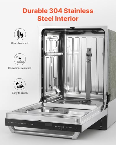 VEVOR 24 Inch Built-In Dishwasher, Stainless Steel Tub, 14 Place Settings and 8 Washing Programs, 23.82 x 25.2 x 33.78 Inch Low-Noise Dishwashing Machine with Upper/Lower Racks and Zoned Storage