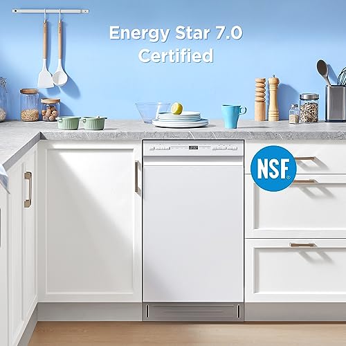 Midea MDF18A1AWW Built-in Dishwasher with 8 Place Settings, 6 Washing Programs, Stainless Steel Tub, Heated Dry, Energy Star, White