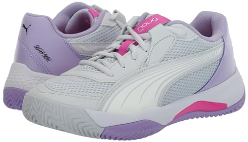 Puma Womens Nova Court Pickleball Shoe, Silver Mist-Puma Womens White-Vivid Violet, 10