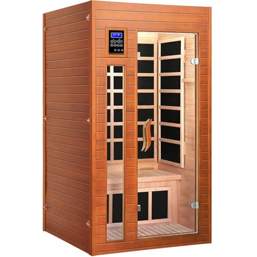 X-Vcak 1-2 Person Infrared Sauna, Dry Heat Sauna with Red Light Therapy, Bluetooth, Radio, 7-Color Therapy Light for Home, Indoor, Gym, Wellness Center, 36″ x 36″ x 73″