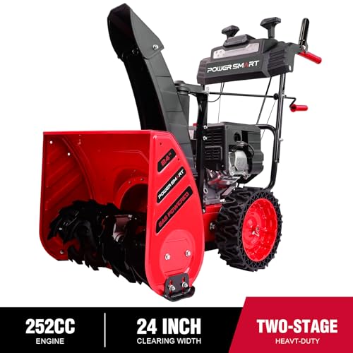 PowerSmart Snow Blower Gas Powered 24 in. 252cc OHV Engine with Eletric Start, 13 in. Airless Tires, Self-Propelled Two-Stage Snowblower