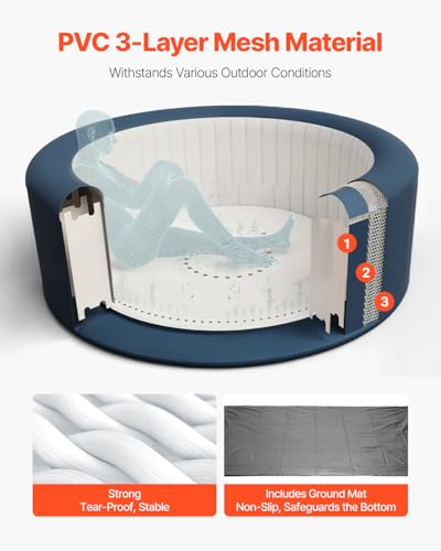 VEVOR Inflatable Hot Tub, 6 to 8 Person Capacity, 94.5 x 26in Round Portable Outdoor Spa, with 130 Soothing Jets, Headrest, LED Light, Cover, Multi-Function Control Panel, PVC Outdoor Hot Tub, Grey