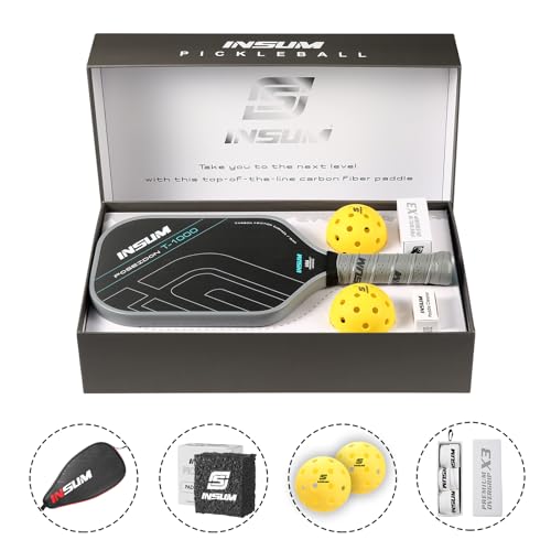 INSUM Pickleball Paddles, T1000 Carbon Fiber Pickleball Paddle with Power Polymer Core, USAPA Approved, Pro Pickleball Rackets for Ultimate Spin & Consistency, Come with Cover