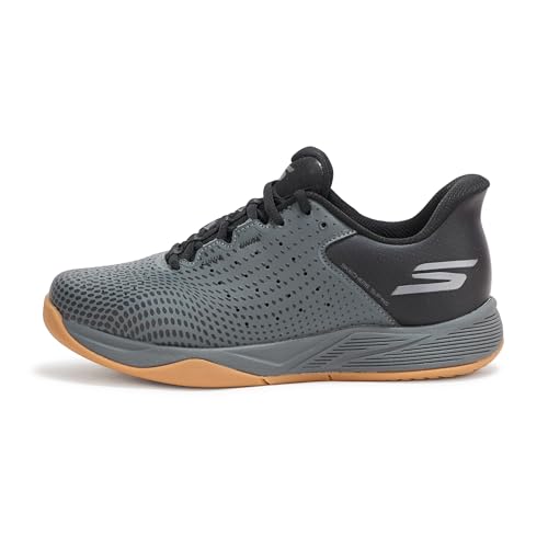 Skechers Men's Viper Court Reload Hands Free Slip-Ins Pickleball Sneaker, Black/Charcoal, 8