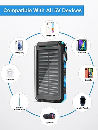 Solar Charger, 38800mAh Solar Power Bank, Waterproof External Backup Battery Power Pack with USB C Input/Output/LED Flashlights Compatible with iPhone, Samsung, iPad, Suitable for Outdoor, Camping