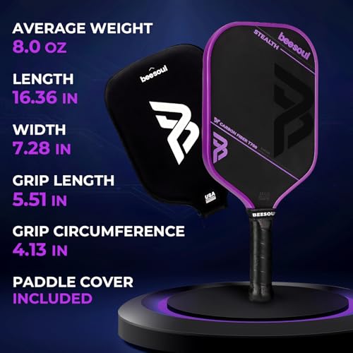 Beesoul Pickleball Paddle, T700 Carbon Fiber Thermoformed Pickle Ball Paddles for Max Spin, Power & Control, 16mm Power Honeycomb Core, Enlarged Sweet Spot, Comfort Grip for All Skill Levels