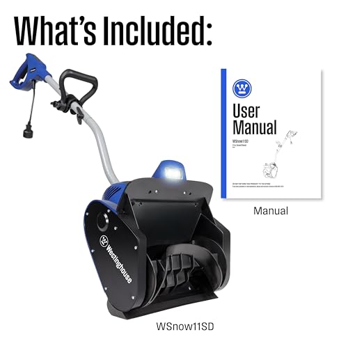 Westinghouse WSnow11SD Corded Snow Shovel, 11-inches Wide, Electric Snow Shovel with 20ft Throwing Distance, Plows 300lbs/min for Driveway/Steps/Sidewalk/Porch