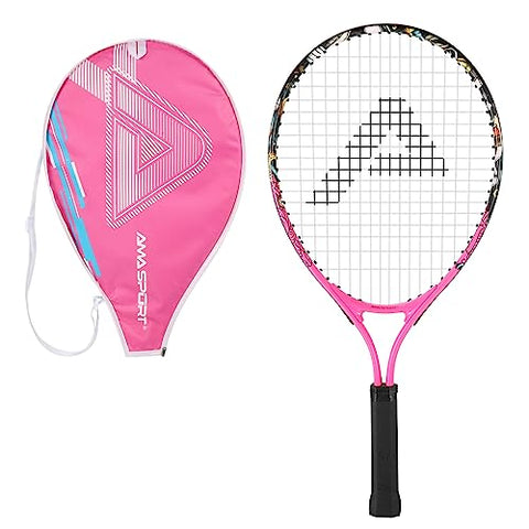 AMA SPORT Kids Tennis Racket for Junior Toddlers Starter Kit 17-25" for Girl Pink and Boy Yellow with 420D Nylon Shoulder Strap Bag, Graffiti Pink 23"