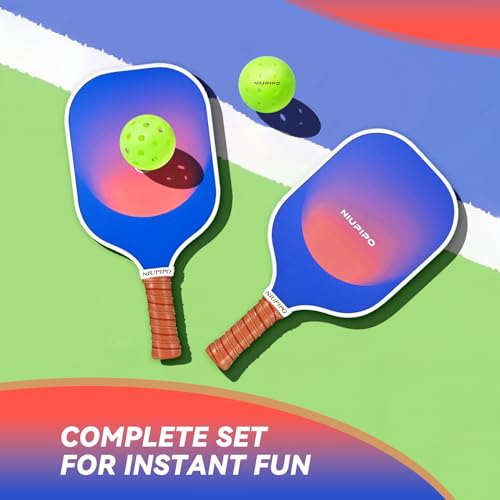 Niupipo Pickleball Paddles - Carbon Fiber Pickleball Paddle Set of 2 with Advanced Friction Coating Paddle Face & Enhanced Sweet Spot, Comes with 4 Balls, 2 Overgrips & a Pro Carry Bag