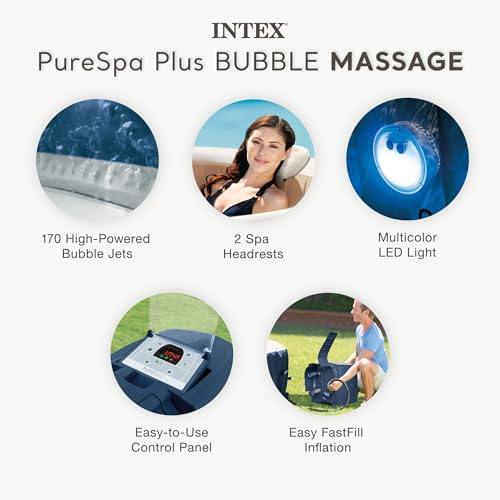 Intex PureSpa Plus Portable Bubble Jet Spa Inflatable Hot Tub with 2 Headrests, Insulated Cover, and Spa Filter Replacement Cartridges (6 Pack)