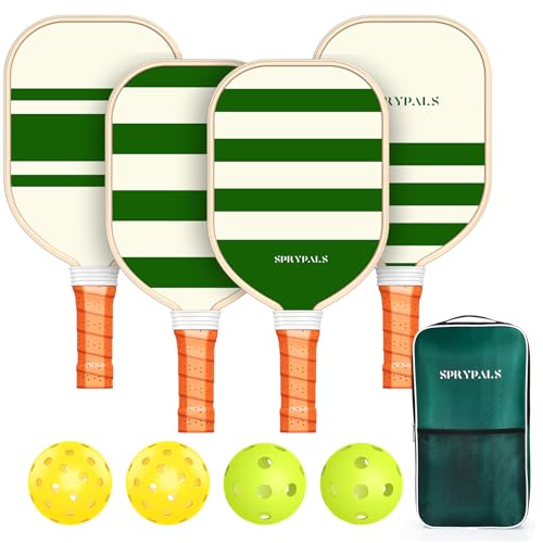 Sprypals Pickleball Paddles Set of 4,USAPA Approved Pickleball Paddle Cute Pickleball Set with 4 Pickleball Paddles, 4 Indoor & Outdoor Balls and 1 Carry Bag, Pickle Ball Set for Men Women Beginners