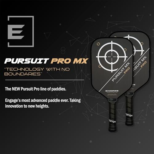 Engage Pursuit Pro MX 6.0 Pickleball Paddle – Elongated Shape, Raw Carbon Fiber Face, 16mm Control Pro “Black” Core, Vortex Barrier Edge Technology Limits Vibration – Lightweight
