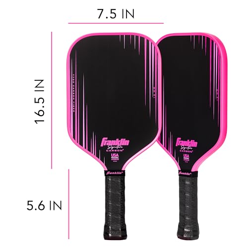 Franklin Sports Pro Pickleball Paddles - Signature Carbon Series -T700 Carbon Fiber Surface - USA Pickleball (USAPA) Tournament Approved - 13mm Polypropylene Core - Pink