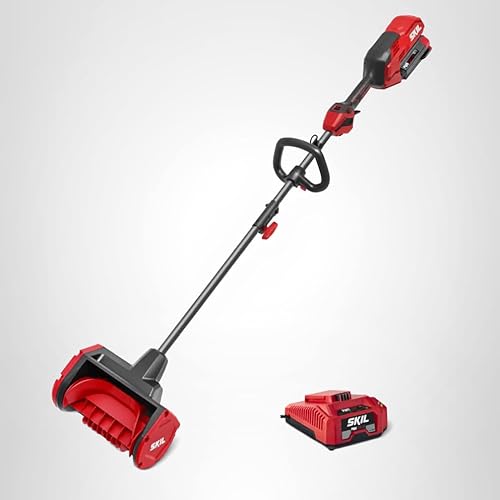 SKIL PWR CORE 40 Brushless 40V 12 in. Power Head Snow Shovel Kit, 20'ft Throwing Distance, Includes 4.0Ah Battery and Charger - PSS1200C-10, Red