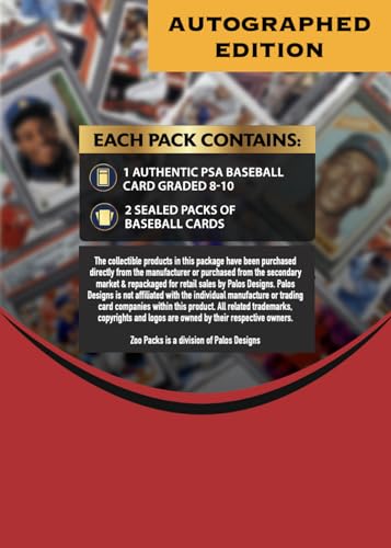 PSA Baseball Autographed Graded Card Mystery Pack | Contains 1 PSA Autographed Graded MLB Card and 2 Sealed Packs of Baseball Cards | by Zoo Packs