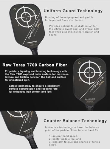 Engage Pursuit Pro EX Pickleball Paddle – Widebody Shape, Raw Carbon Fiber Face, 13mm Control Pro “Black” Core, Vortex Barrier Edge Technology – Jessie Irvine Signature – Lightweight