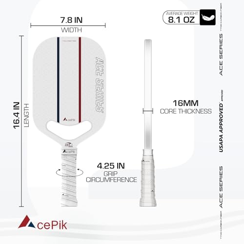 Acepik Pickleball Paddle | T700 Carbon Fiber Pickleball Paddle with 16mm Polypropylene Core | Designed for Swing Speed and Refined Control