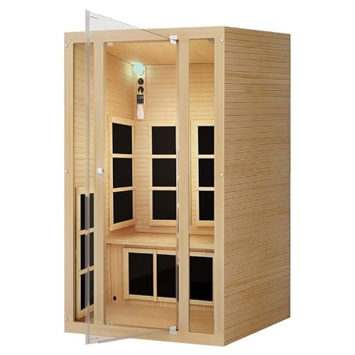 JNH Lifestyles Joyous 2-Person Low EMF FAR Infrared Sauna with Color Light Therapy for Home Indoor Spa Use - 7 Carbon Fiber Heaters, Canadian Hemlock Wood