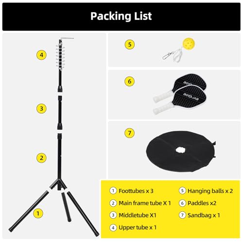 BGOJAB Pickleball Trainer, Pickleballs Training Aid for Solo & Partner Practice, Enhance Reaction Time & Hand-Eye Coordination, Great Gift for Beginners, Families & Pickleball Fans, Easy Installation