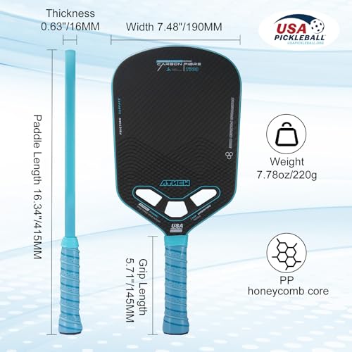 Pickleball Paddles T700 3K Carbon Fiber Picklebll Paddle with Aero Throat Edgeless Designed 16MM Thermoformed Pickleball Racket USAPA Approved