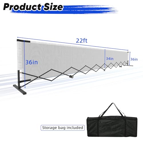 tonchean Retractable Pickleball Net 22FT Lightweight Indoor/Outdoor Foldable Pickleball Net with Steady Metal Frame and Carry Bag for Backyards, Driveways and Garages, Free Assembly