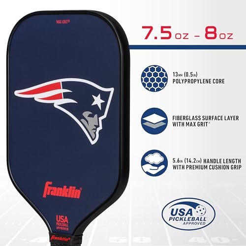 Franklin Sports New England Patriots Pickleball Paddle - Pickleball X - Polypropylene Core, Team Logo - NFL Official Licensed Product