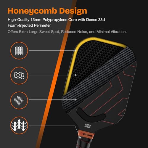 DGYGQ Pickleball Paddles, Carbon Fiber Pickleball Paddle with a 13mm Polypropylene Honeycomb Core, Increased Power for Ultimate Spin & Consistency (Red)